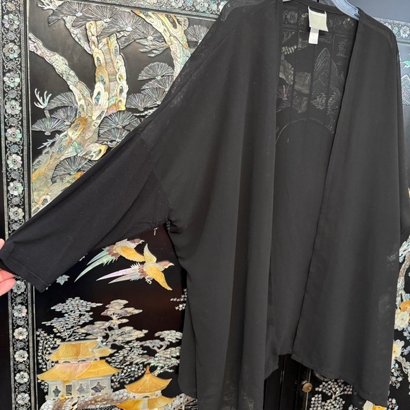 Wynne Layers Black Kimono Cardigan 2X Sheer Open Front Lightweight - Picture 4 of 11